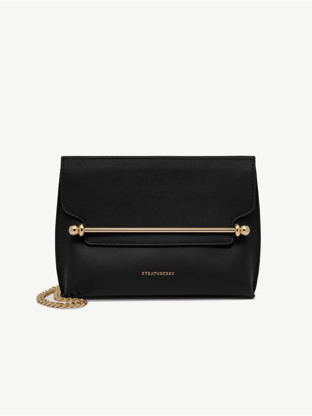 Strathberry Black Mini Stylist Crossbody Bag with Gold Bar Accent